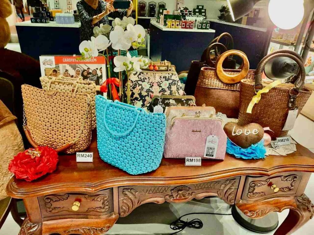 Handwoven Penan bags on display at Artisans Haven, Tokyo Street Pavilion Kuala Lumpur.