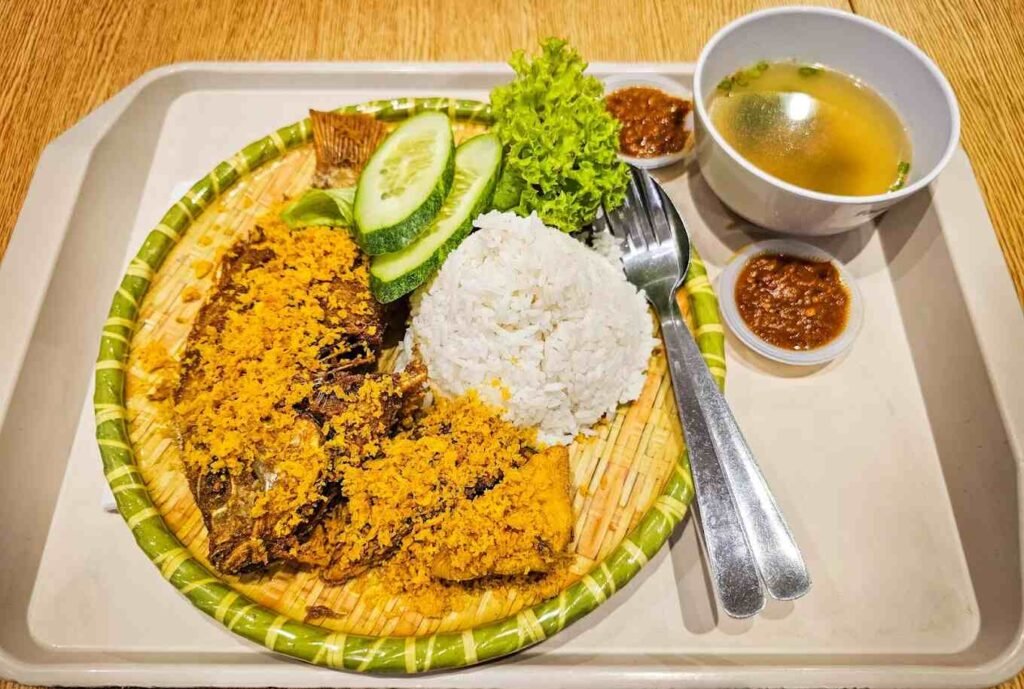 Ayam Penyet, a traditional Indonesian dish, available at the Ayam Penyet stalll at Food Republic Pavilion KL