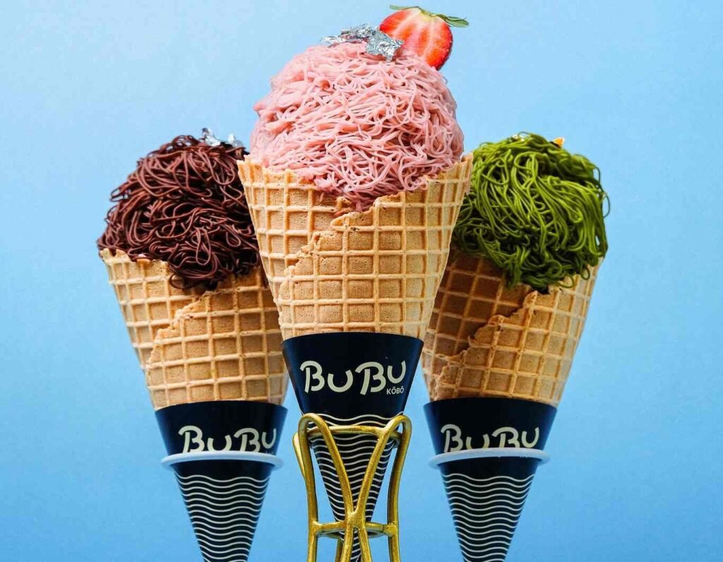 Mont Blanc Dessert: Swirly, noodle-like Strawberry, matcha & chocolate ice cream at Bubu Kōbō, Tokyo Street Pavilion Kuala Lumpur