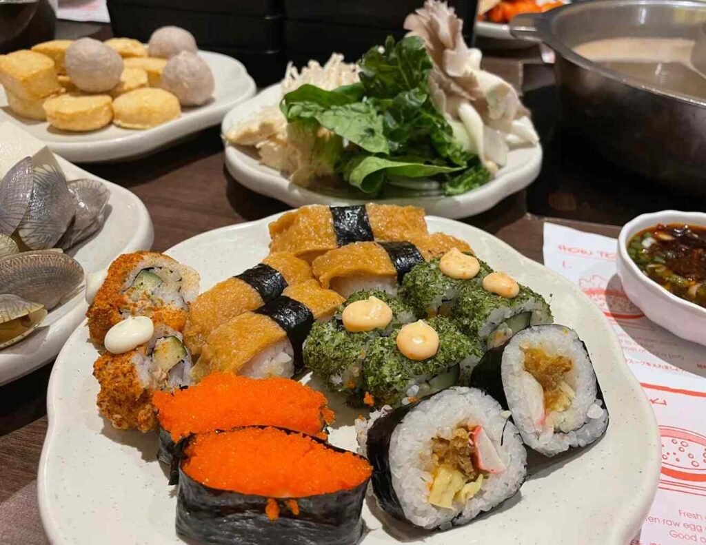 Fresh ingredients, broths and sushi at all-you-can-eat restaurant, Suki-Ya, Tokyo Street Pavilion Kuala Lumpur