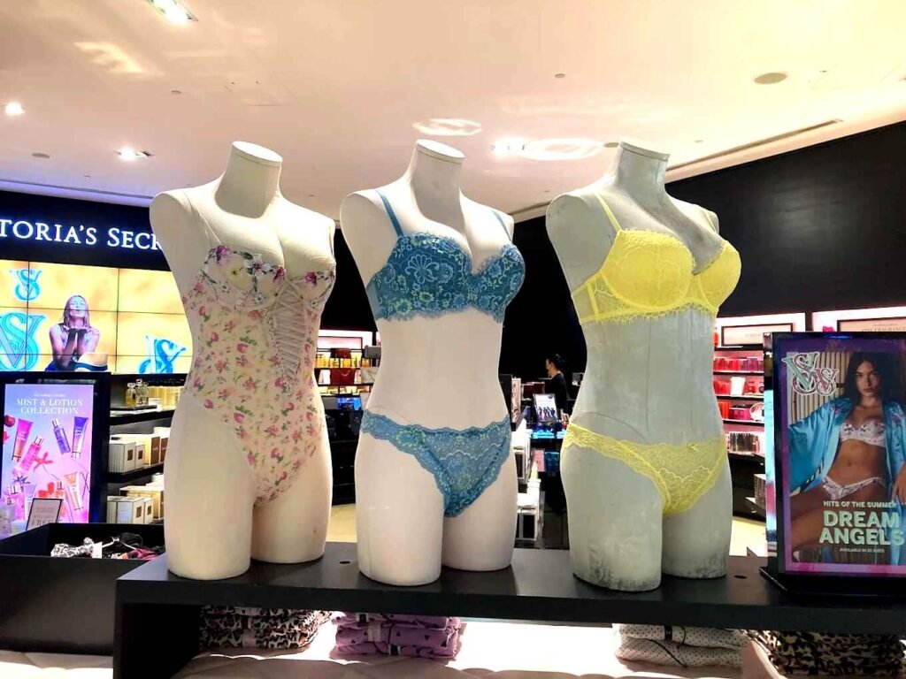 Blossom Lace Thong Panty, Tease Mesh Lace-Trim High-Leg Thong Panty, Lace Curvy Bralette and Wicked Unlined Balconette Teddy on display at Victoria’s Secret Beauty & Accessories, Fashion Avenue, Pavilion Kuala Lumpur