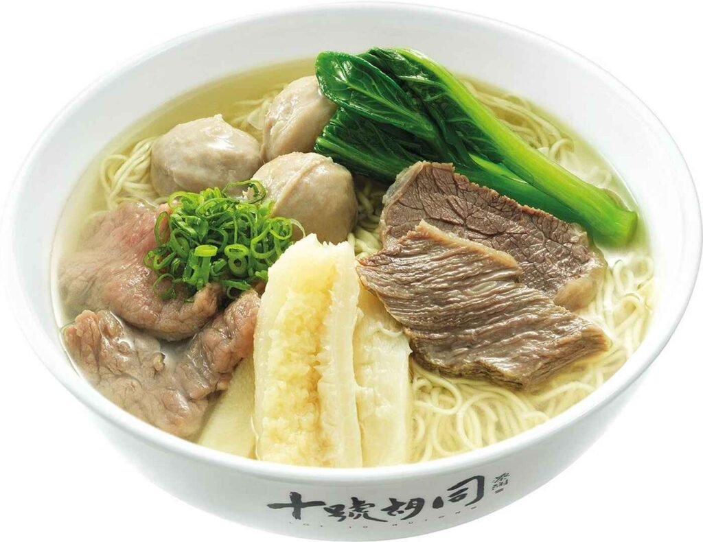 The Tripe Noodle Soup is a bowl of clear beef broth filled with beef balls, tender beef slices, beef stomach and egg noodles. A signature dish at Soong Kee Beef Noodle, Lot 10 Hutong.