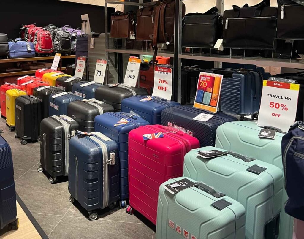 Colourful luggages and travel bags, including hard-shell suitcases, messenger bags and backpacks, from brands like Travelink, Gardini, and Antler at The Design, Lower Ground Floor, Isetan The Japan Store Lot 10, Bukit Bintang, Kuala Lumpur.