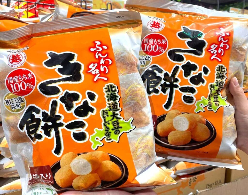 Funwari Meijin Kinako Mochi, a soft, melt-in-your-mouth Japanese warabimochi-style confection made from rice puffs coated in roasted soybean flour (kinako) and fine wasanbon sugar. This light, cloud-like wagashi treat with a delicate nutty sweetness is available at Jonetz By Don Don Donki Lot 10, a Japanese supermarket in Bukit Bintang, Kuala Lumpur.