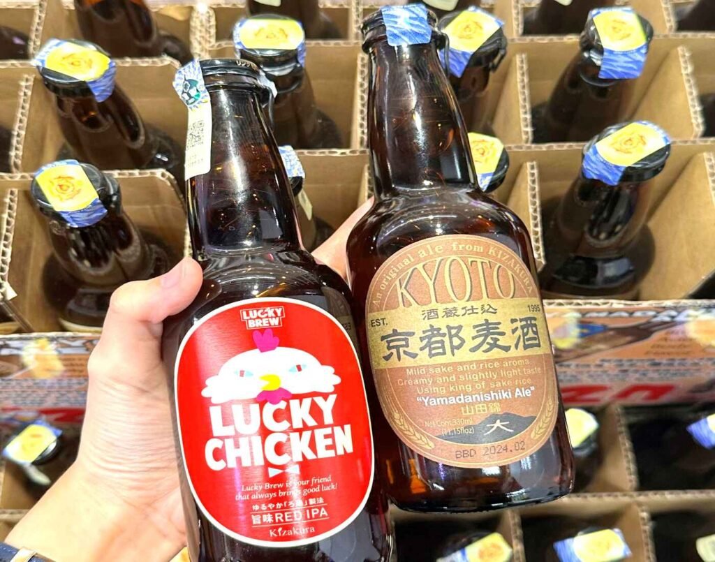 Kizakura Lucky Chicken Red IPA and Yamadanishiki Ale Japanese craft beers from Kyoto on display at the Alcohol Corner of Jonetz By Don Don Donki Lot 10 in Bukit Bintang, Kuala Lumpur.