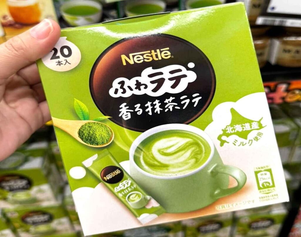 Nestle Fuwa (Fluffy) Fragrant Matcha Latte instant mix (20 sticks), made with Hokkaido milk for a creamy, aromatic matcha drink, displayed at Jonetz By Don Don Donki Lot 10, a Japanese supermarket in Bukit Bintang, Kuala Lumpur.